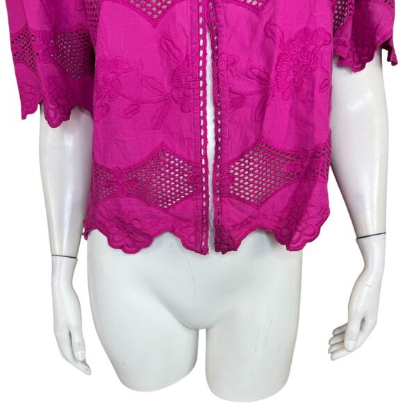 LOGO Lavish by Lori Goldstein Eyelet Lace Cropped Jacket Crushed Berry Small - Picture 6 of 11